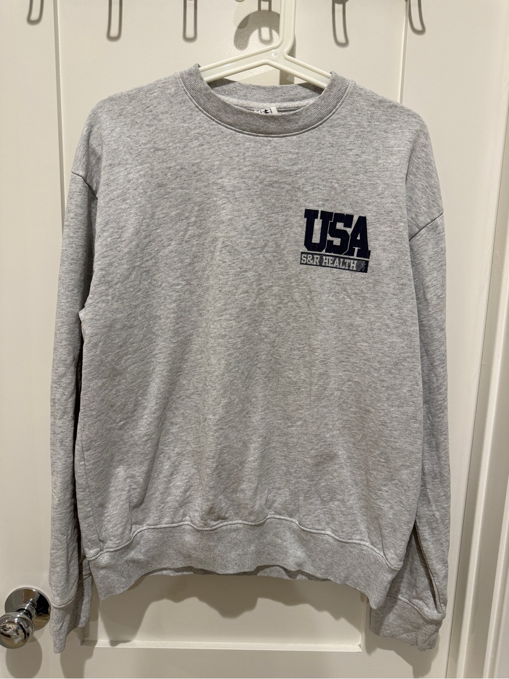 Sporty & Rich Gray Crewneck Sweatshirt with Navy USA Logo